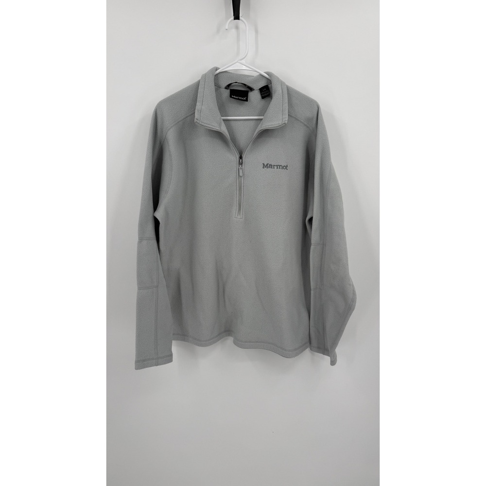 Marmot Mens Large Light Gray Quarter Zip Fleece Pullover Sweater Mock Neck